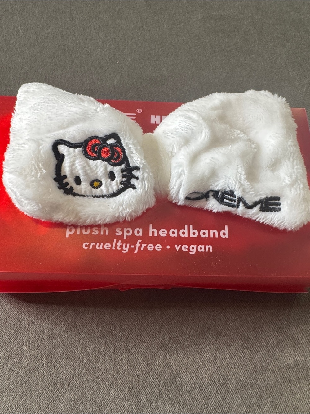 The Crème Shop Hello Kitty Plush Spa Headband White Bow Red Polka Dot NEW